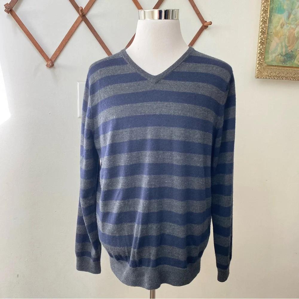 J Crew Merino Wool Striped V Neck Sweater